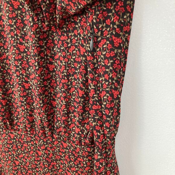 Uniqlo Womens XS Black & Red Ditsy Floral Midi Dress Fairy Grunge Whimsigoth - Picture 6 of 9